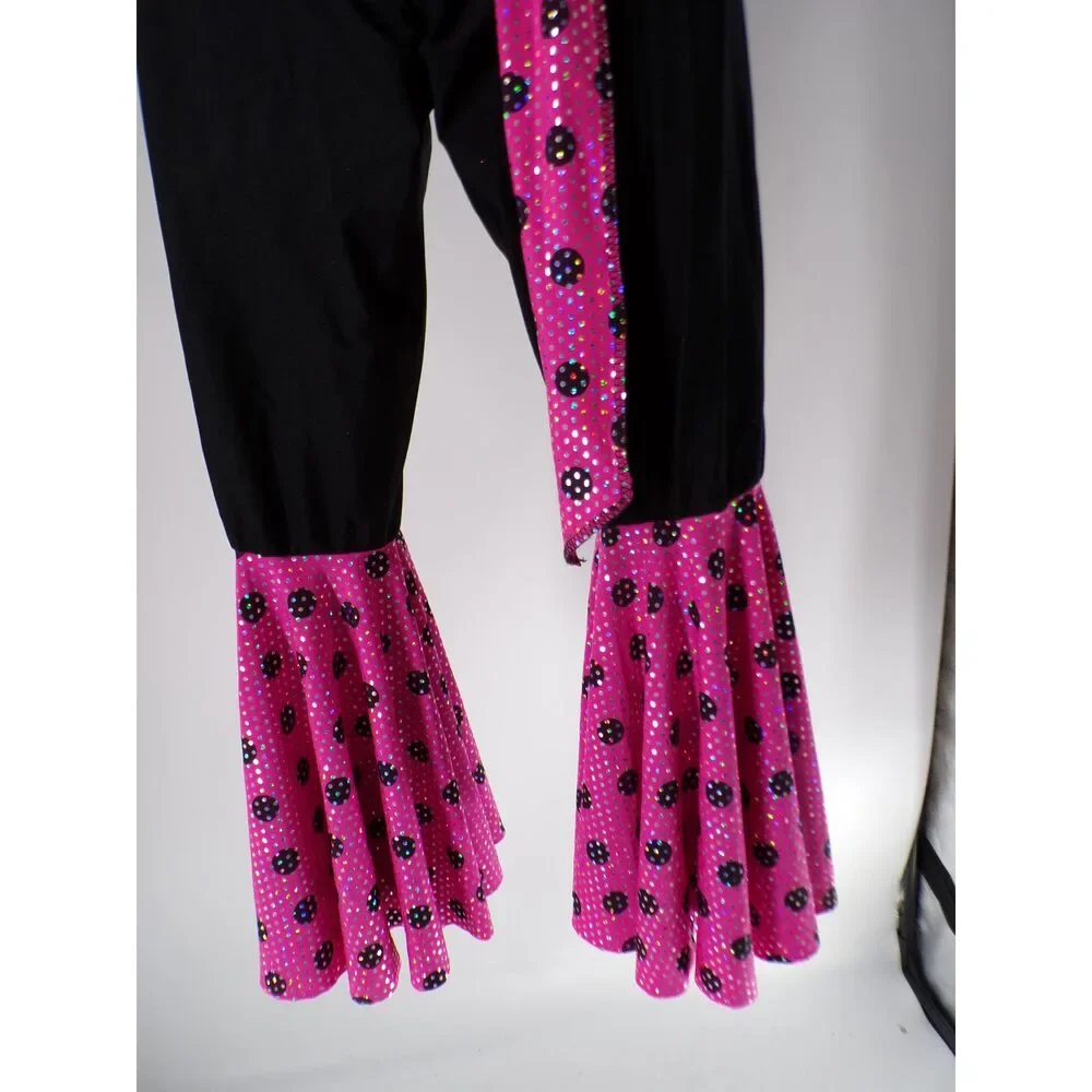 Pre-Owned Dance Costume Leo's  Medium Child Pink Jumpsuit Jazz Sequin Disco